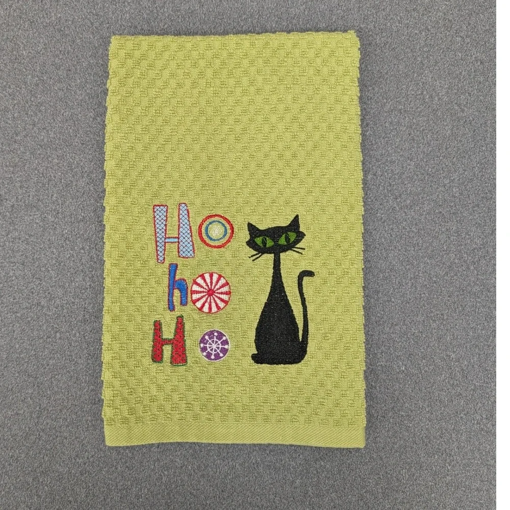 Ho Ho Ho Christmas Holiday Mid Century Modern Retro Cat Kitchen Tea Towel